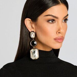 retrofete Camille Gemstone Drop Earring in Black crystal stones large dangle